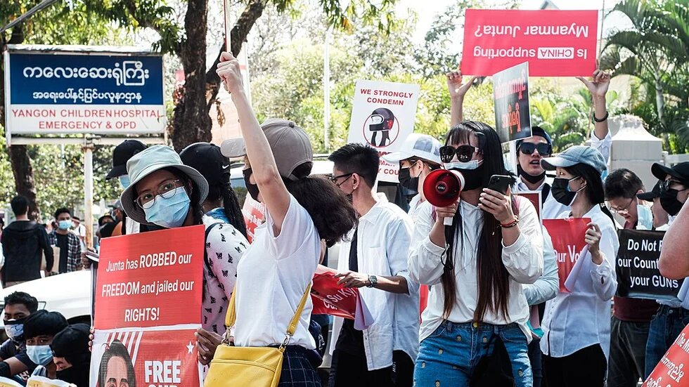 Protest in Myanmar against Military Coup 14-Feb-2021